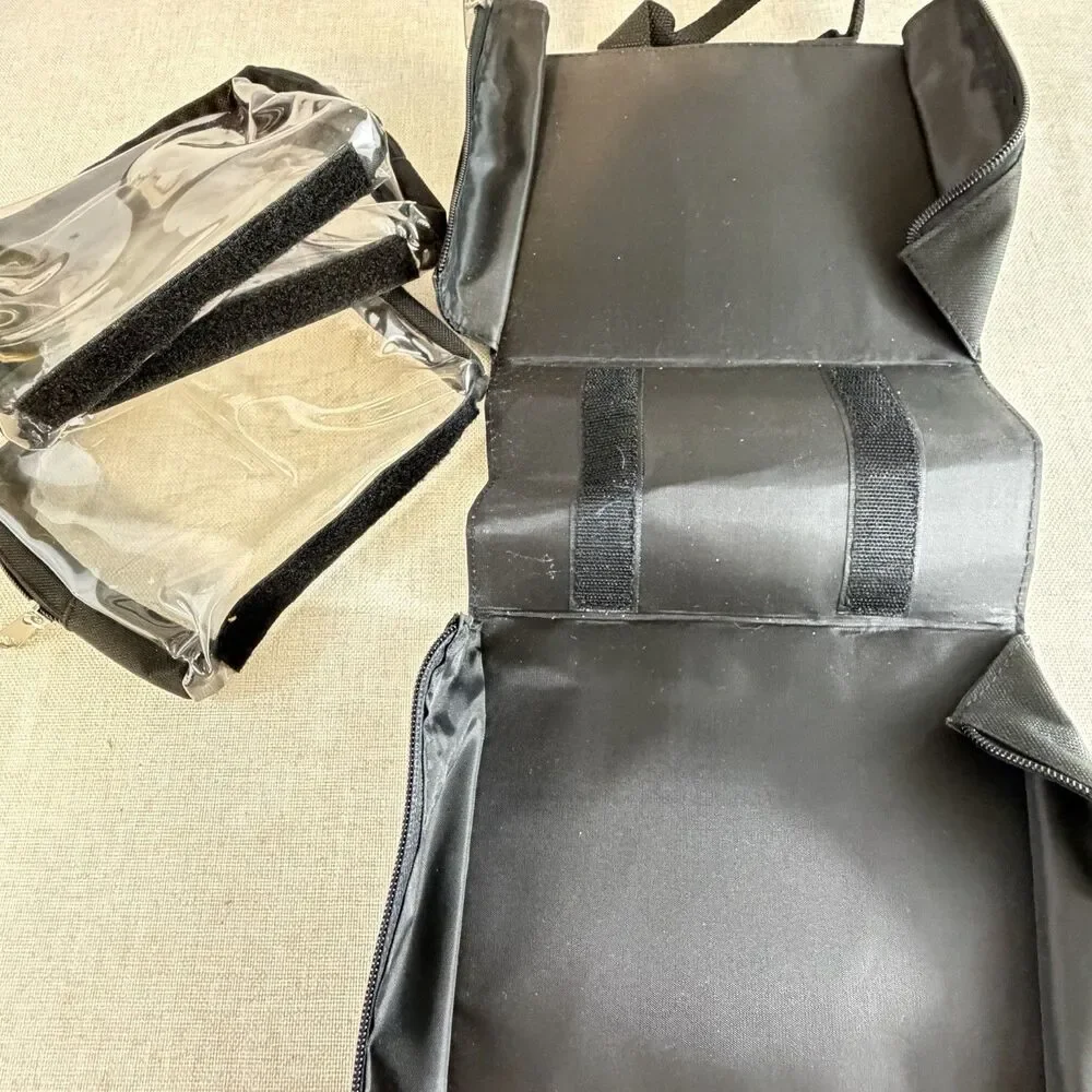 Professional Makeup Artist Bag Fold Out Organizer Clear Zipper Pouches Black